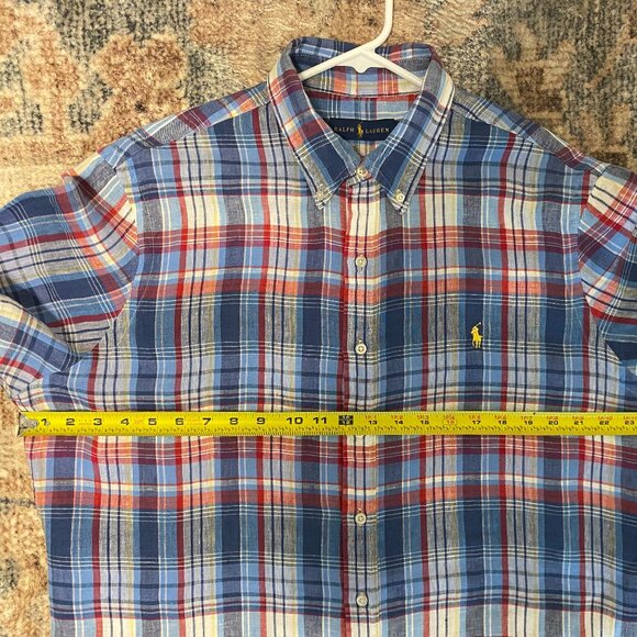 Ralph Lauren Polo Men's S/S Classic Plaid 100% Linen Button-Down Shirt L Pony - Picture 7 of 10